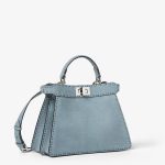 FENDI Peekaboo ISeeU Small Mercury blue nubuck leather Selleria bag with 556 hand-sewn topstitches - Image 3
